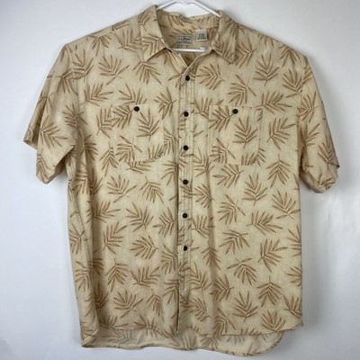 LL Bean Mens Short Sleeve Hawaiian Button Down Camp Shirt Size XL Floral PL96 | eBay