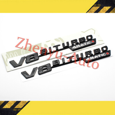 Mercedes-AMG V8+BITURBO+4MATIC Emblem Hochglanzschwarz - für C63/E63/S63/GLC63