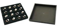 Black Open Square Stackable Jewelry Display Tray w/ Black 16-slot Plastic Tray