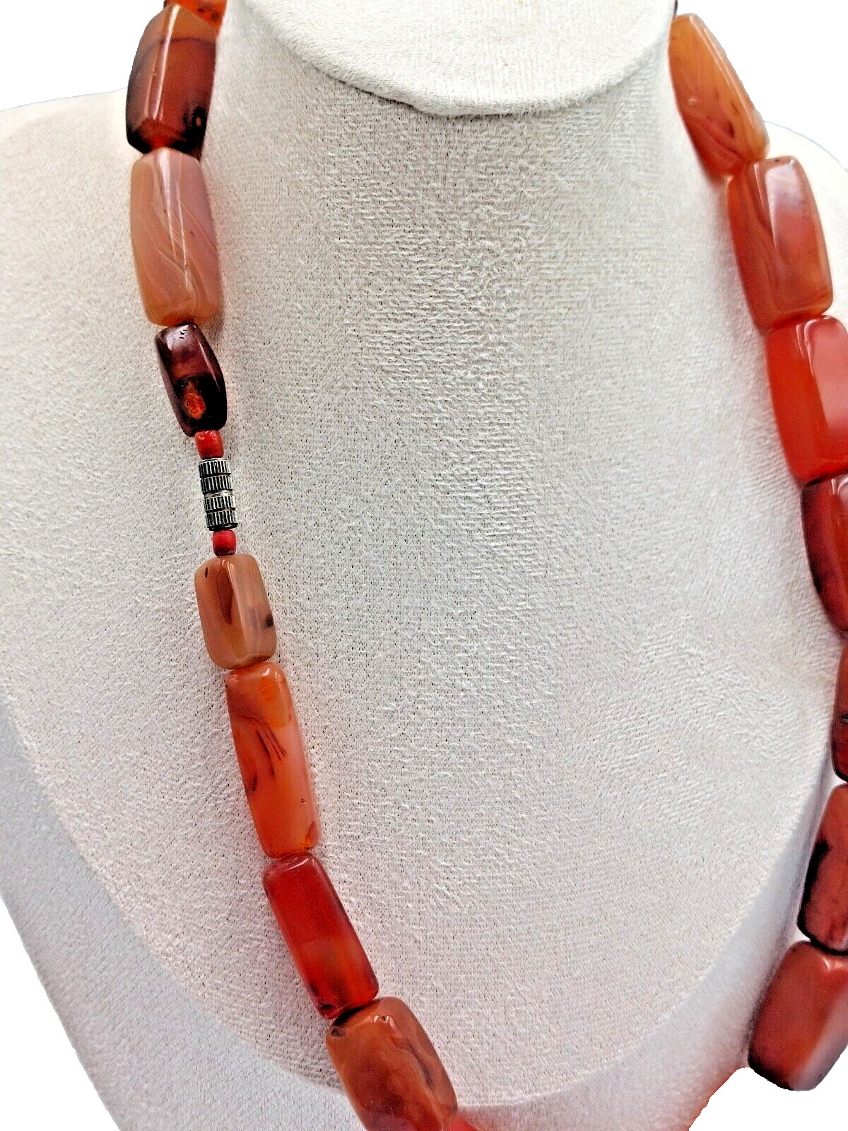 Vtg. Statement Bold Rectangular Bead Natural Carn… - image 5