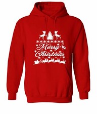 Santa Reindeer Sleigh Ride Snow Ugly Christmas Sweater Hoodie Gift Snowflake