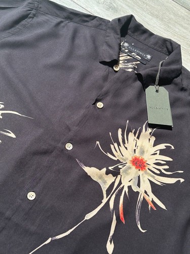 ALL SAINTS TIN GREY "SHIBU" RELAXED FIT FLORAL S/S SHIRT TOP - LARGE - NEW TAGS - Picture 7 of 14