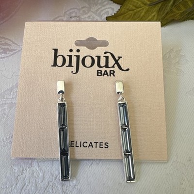 Bijoux Bar Shimmering Blue Silvertone Faux Glass Bar Earrings Dangle 1.5'' NEW
