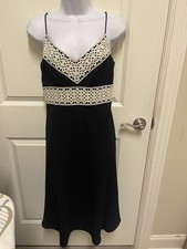 Ann Taylor Black & White Embroidered Lined Dress Empire Waist Spaghetti Strap 4