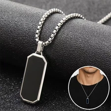 Men Black Square Pendant Necklace Stylish Geometric Bar Pendant Jewelry Gift USA