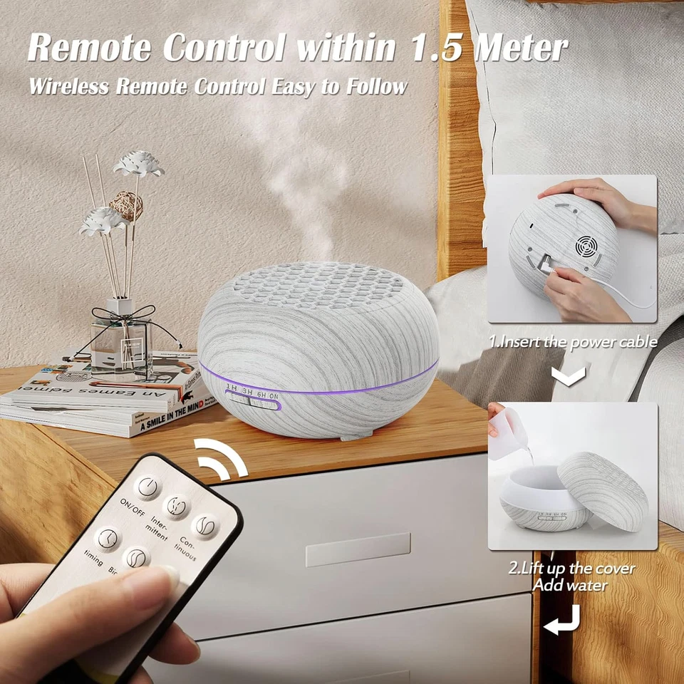 Diffusore Atomizzatore Di Oil Essenze 550 Ml, Vaporizzatore 7 Colori Led,Diffuso - Immagine 3 di 4