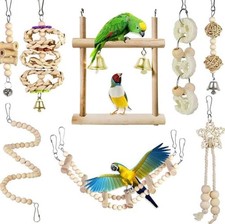 8PC Natural Wood Bird Toys Parrot Swing Bridge Climbing Ladder for Parakeet Cage