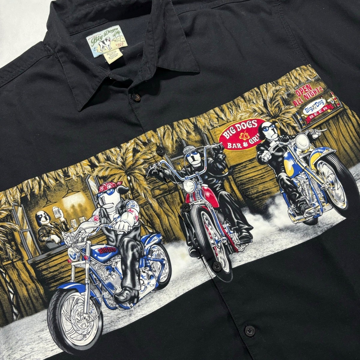 Vintage Big Dogs Motorcycle Button Up Shirt Men's XL Black Beer