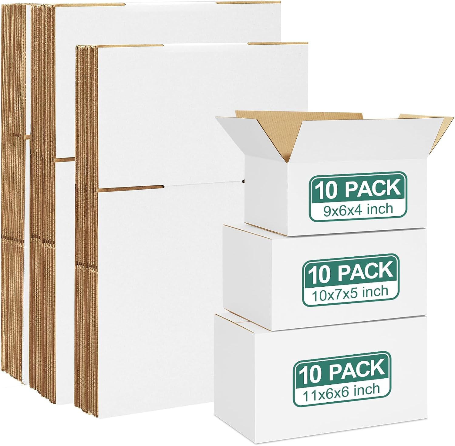 Eupako 30 Pack Small Shipping Boxes Assorted Sizes, White Corrugated Box Mailers
