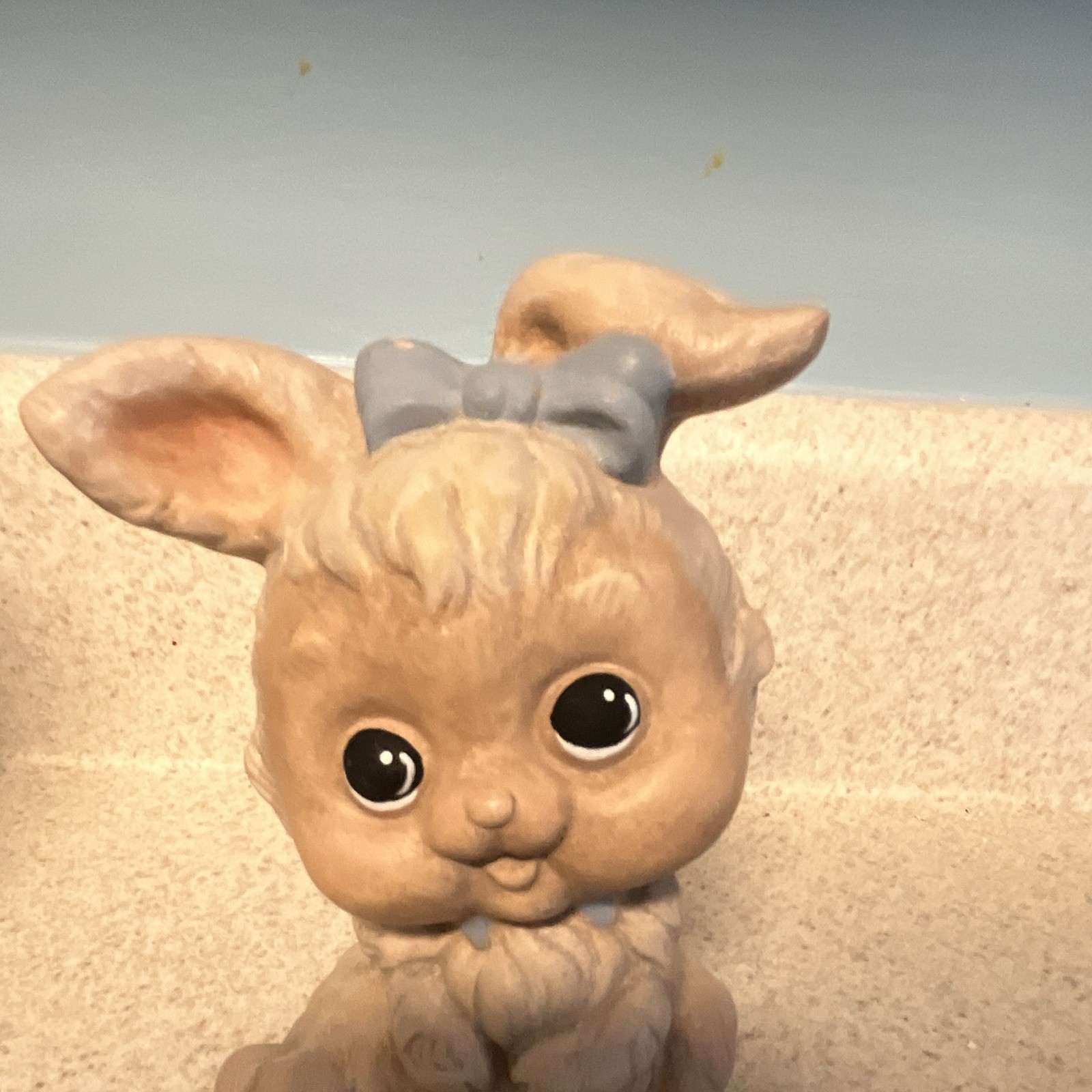Ceramic Rabbit Figurine Sitting Bunny with Blue Bow, Big Eyes | eBay