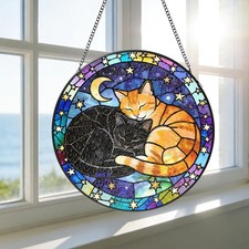 Custom Cat Couple Suncatcher, Stained Glass Style Window Hanging Decor