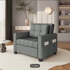 3 In 1 Pull Out Sleeper Chair Convertible Single Sofa Bed Recliner Armchair Grey