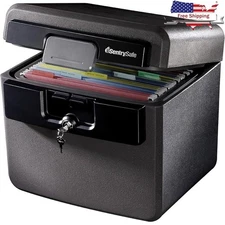 Fireproof Waterproof Safe Box Document Organizer Key Lock Valuables & Papers New