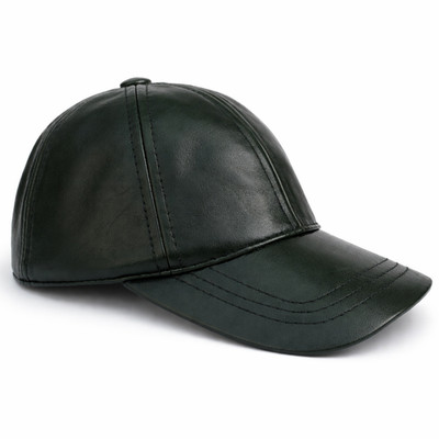 Hat 100% Genuine Real Lambskin Black Leather Baseball Cap Hat Sports Visor