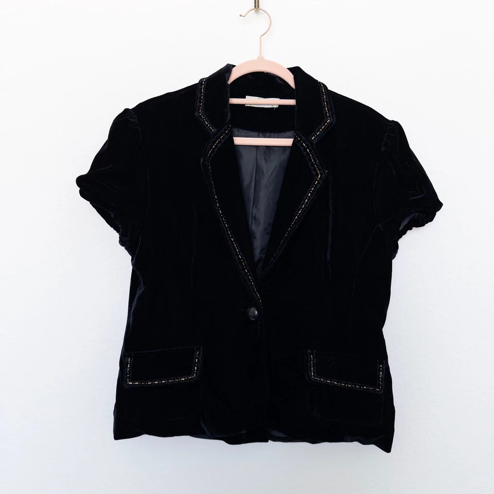 Blazer De Colección Y2K Algodón Caramelo Para Mujer Talla M/L Negro Terciopelo Cuentas Capricho Años 90 Foto 3 de 4