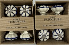 Drawer Pulls/Knobs, Set of 8, Instant Furniture Update, White/Blue/Silver