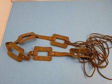Vintage 70s Boho Leather Link Belt Geometric Cutout Tie Waist Hippie Camel Brown