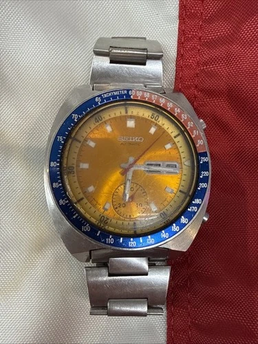 Seiko 6139-6012 Chronograph Bruce Lee Men's Watch Yellow Dial Vintage