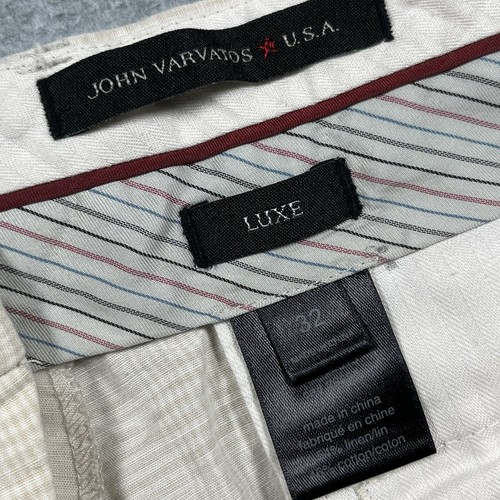 John Varvados Luxe Mens Linen Cotton Blend Casual Shorts Size 32 Beige Check - 第 2/15 張圖片