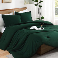 Dark Emerald Green Queen Size Comforter Set, 3 Pieces Forest Hunter Green Boho S