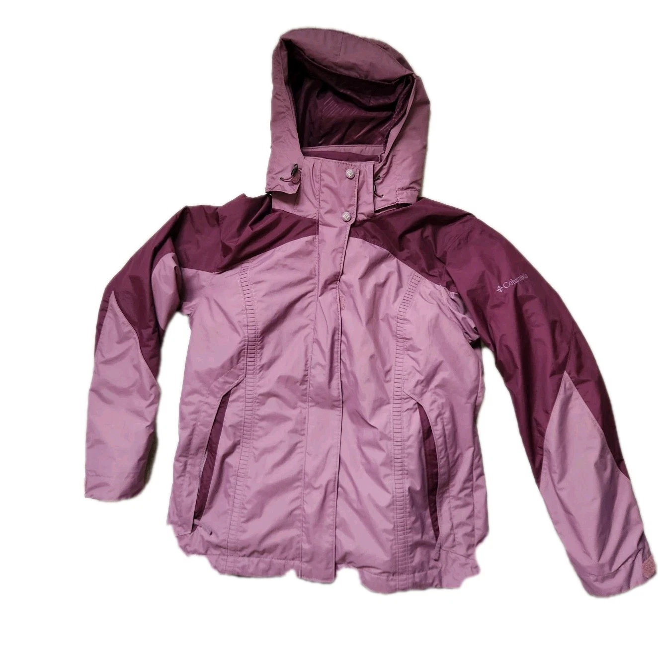 Columbia Women’s Interchange Hooded Ski Jacket Plum Purple Lined Coat XL EUC