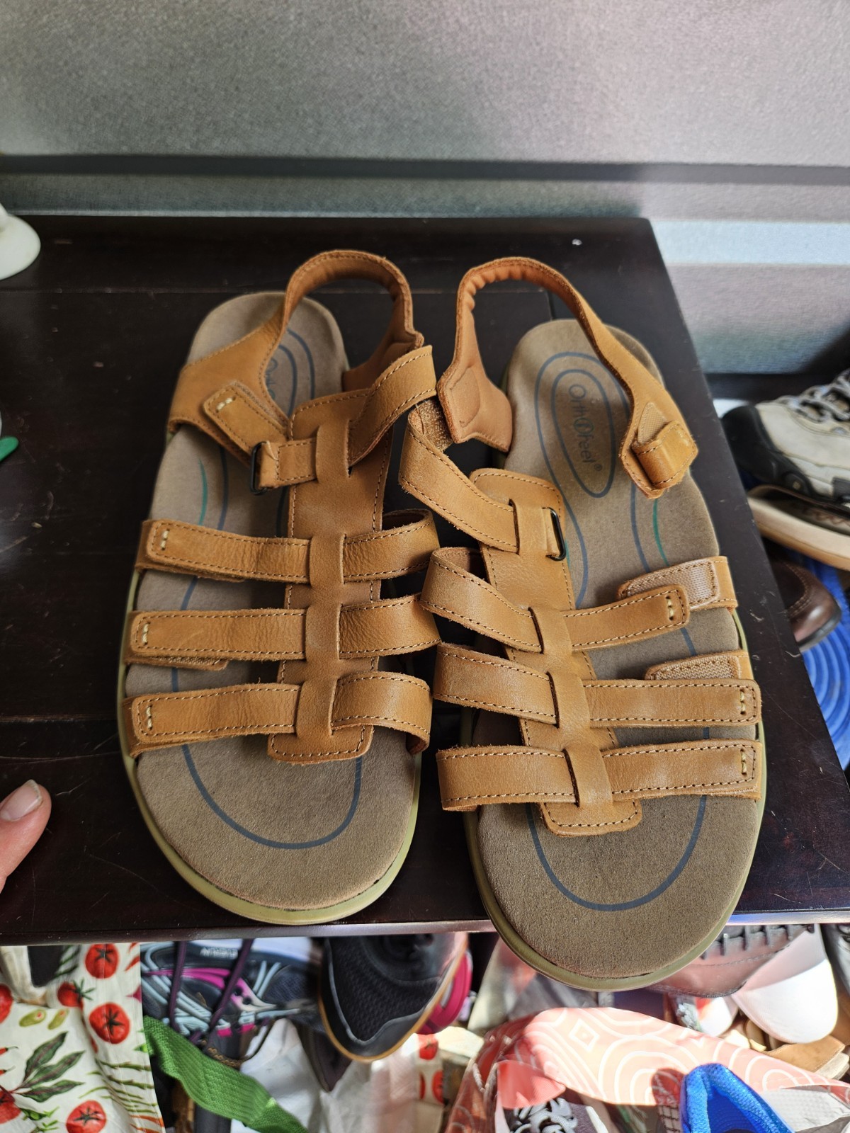 Orthofeet Women's Strappy Wedge Sandals Hook & Loop Arch Support Brown US Size 9