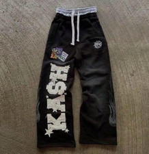 Men's Black Fleece Sweatpants Drawstring Elastic Waist Pockets M 32x32 Print