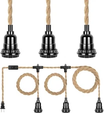 Hemp Rope Hang Lamp,Industrial Pendant Light Set-US Plug,Pendant Light Cord