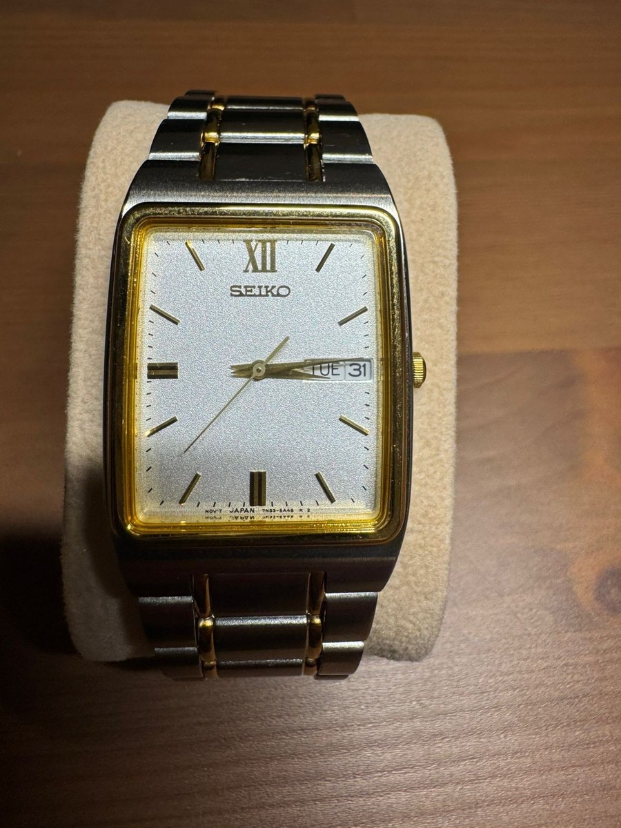 Vintage Seiko 7N33-5A20 Two-Tone Day-Date Tank Quartz Watch