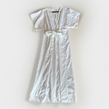 Vintage Lily of France Satin Lace Peignoir Robe M White Jacquard Sissy Lingerie