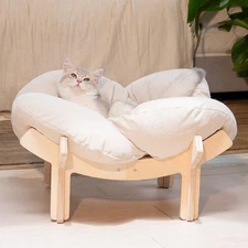 Elevated Cat Bed with Cushion, Wooden Cat Couch Sofa for Indoor