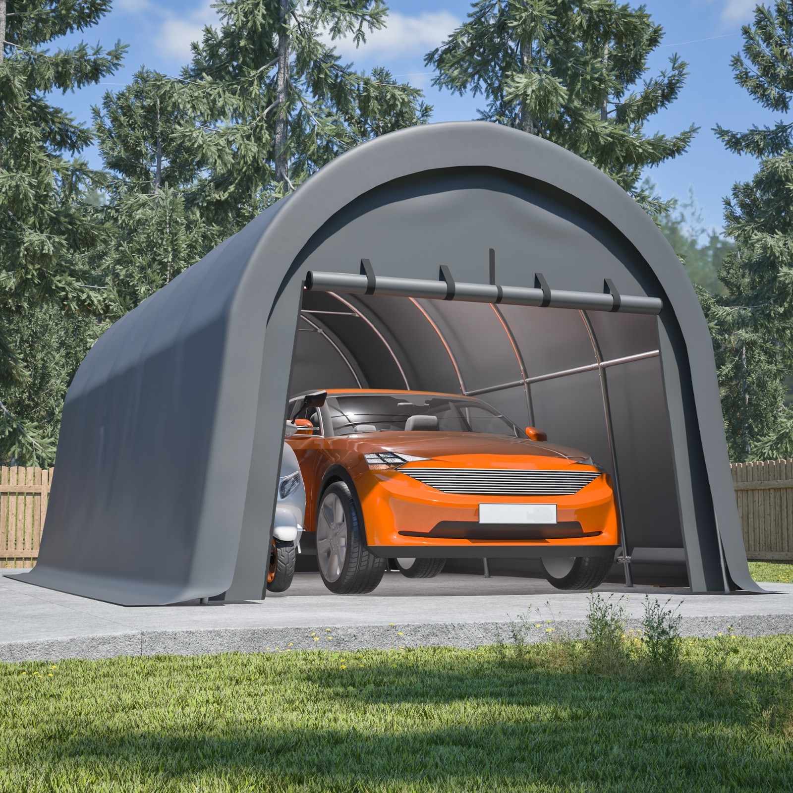 Tent Steel Dome Carport Heavy Duty Metal Garage W/ Door