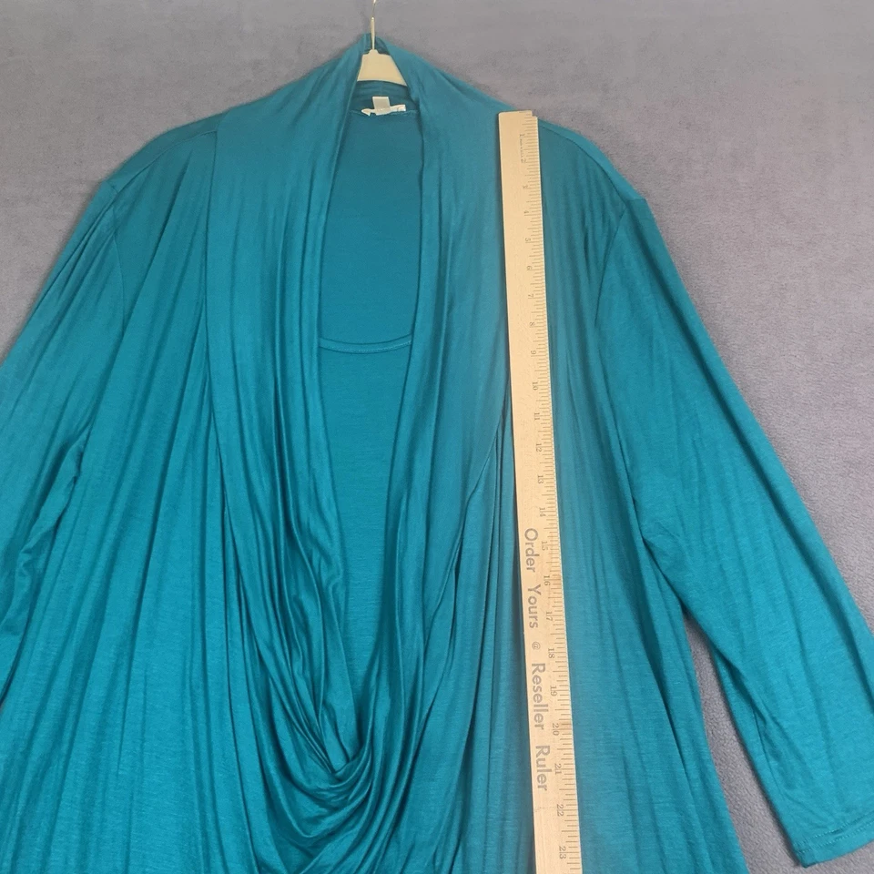 Cárdigan Rhonda Shear Top Ex Lrg verde azulado drapeado nudo retorcido fluido camisa en capas Foto 2 de 4