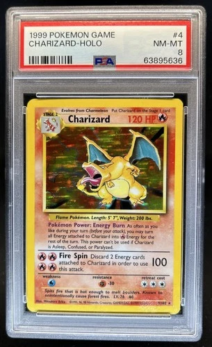 1999 Pokemon Unlimited Charizard Rare Holo #4/102 PSA 8