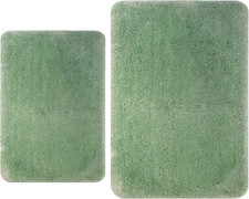 Microfiber Bath Rugs Set 2-Piece Non-Slip Machine Washable Bathroom Mats Green