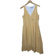LOFT Striped Womens A Line Dress size 8 Yellow Sleeveless V Neckline Faux Wrap