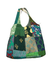 Bolso de Mano Mujer Patchwork Verde Acolchado Bolso de Hombro Boho Shopper Bolso de Viaje