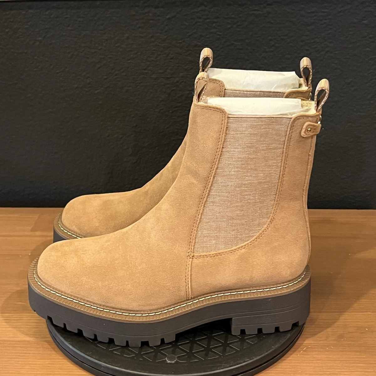 Sam Edelman Tan and Cream Knit-Panel Ankle Boots Amazon.com | Sam Edelman Rozanna Ankle Boot Luxe Tan 5  main image 2