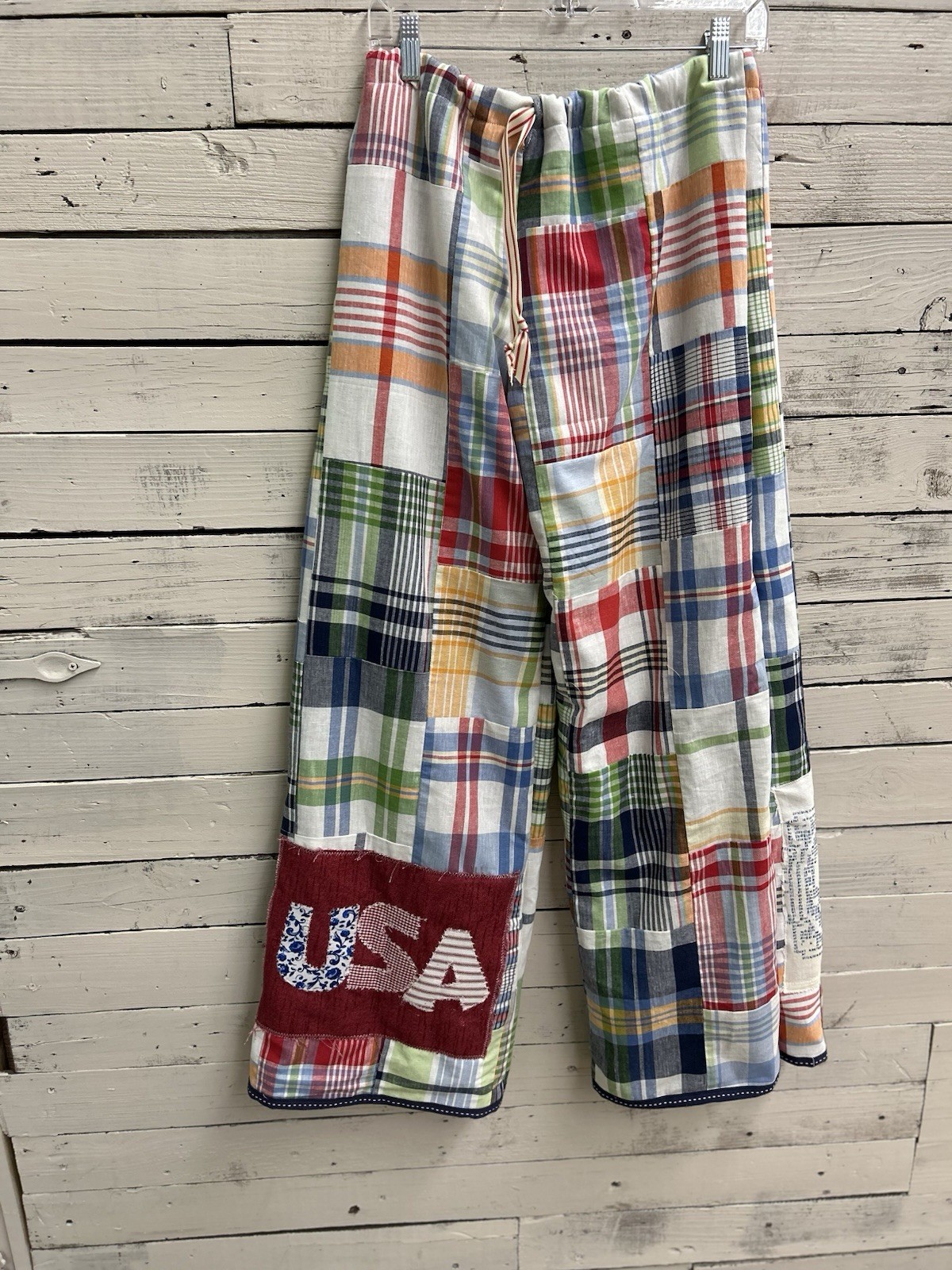 Patchwork Upcycle Pants W/USA Patch BoHo Hippie F… - image 1