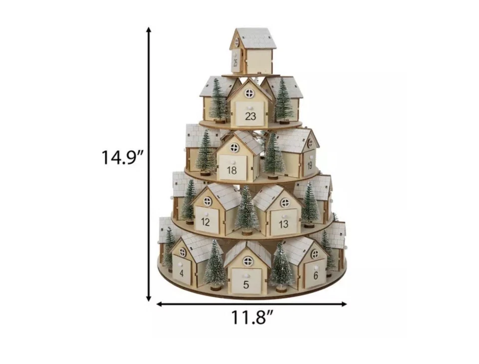 Hobby Lobby Light Up 5 Tier Wooden Village Rotating Advent Calendar Christmas - Image 3 of 4