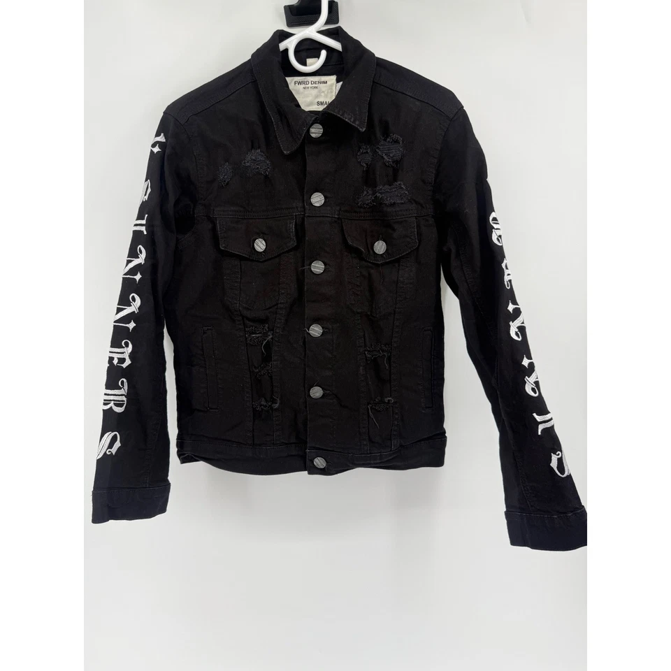 Conjunto de chaqueta y jeans denim negros FWRD DENIM desgastados rasgados "SINNERS SAINTS" Foto 2 de 4