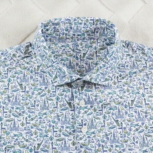 Rhoback Louisiana Print Polo Shirt Mens Large "The Quarter" AOP Mardi ...
