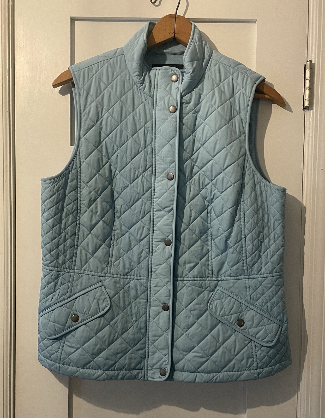 Talbots Blue Quilted Puffer Vest Pockets Fleece Lined Light Blue Women’s Size: L