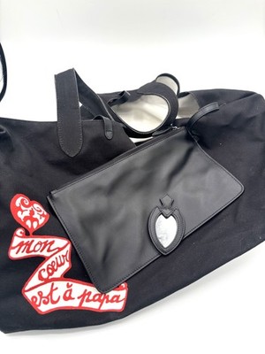 Alaia Large ''Frida'' Canvas ''Mon Coeur est a Papa'' Bag