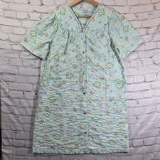 Vintage Leisure Life Housecoat House Dress Robe Womens M Blue Pearl Snap Flaw