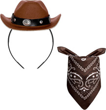 Cowboy Hat Headband Cowgirl Mini Hat Headbands with Bandana for Women Halloween