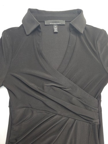White House Black Market Faux Wrap Dress Slinky Black Long Sleeve Knee Length 00 - Picture 7 of 22