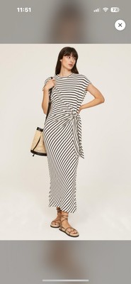 APIECE APART Striped Vanina Cinched Waist Midi Dress Navy/Cream size XS