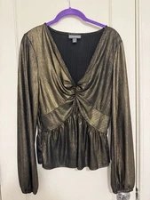 Bold Elements Women's Gold Foil V-Neck Top Sz L Party, Cruise, Wedding