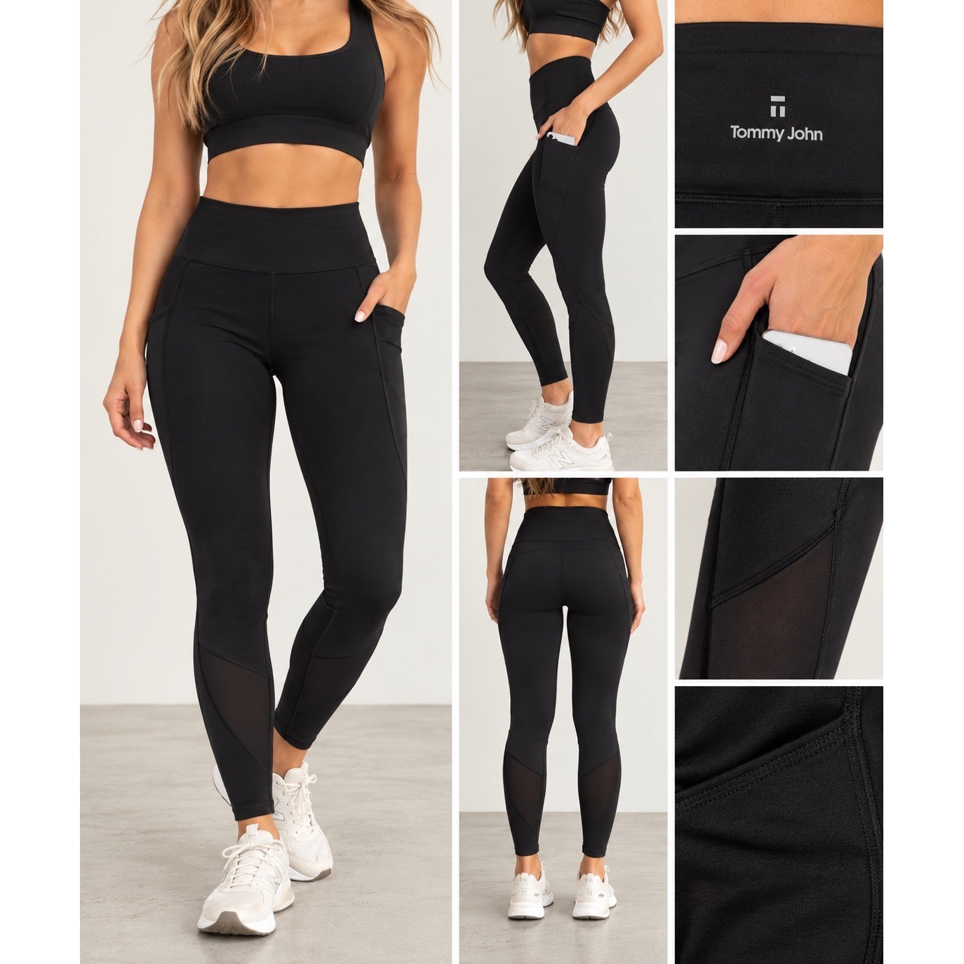 NWT Tommy John Go Anywhere Pocket Leggings Black M High Rise Athleisure